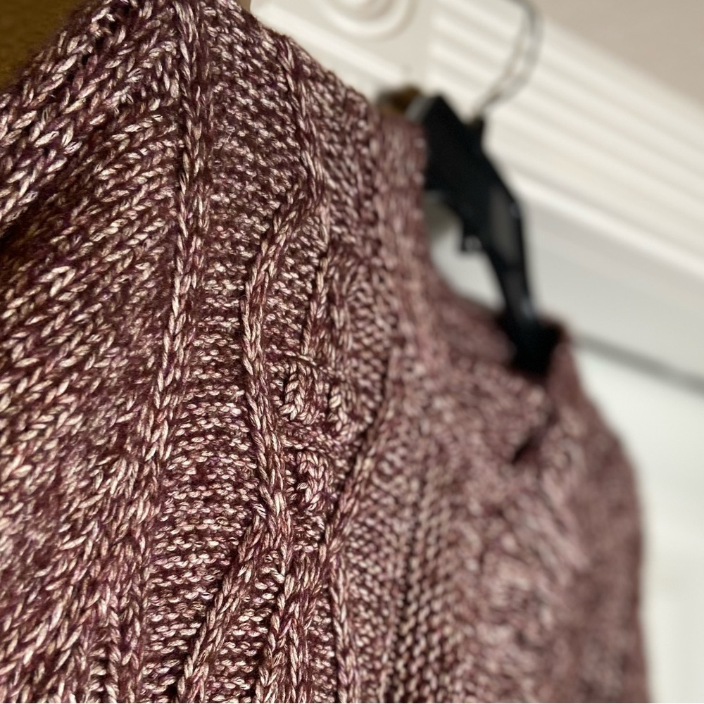Tribal~Fringed~Cable Knit~Burgundy/Cream~Variegated~Sweater~Cardigan~Size TG/XL - Picture 7 of 16